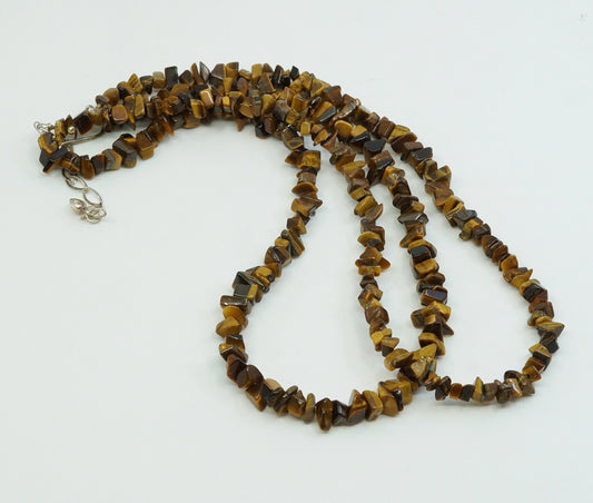 18”+3”, vtg sterling silver handmade necklace, 925 golden tiger eye beads