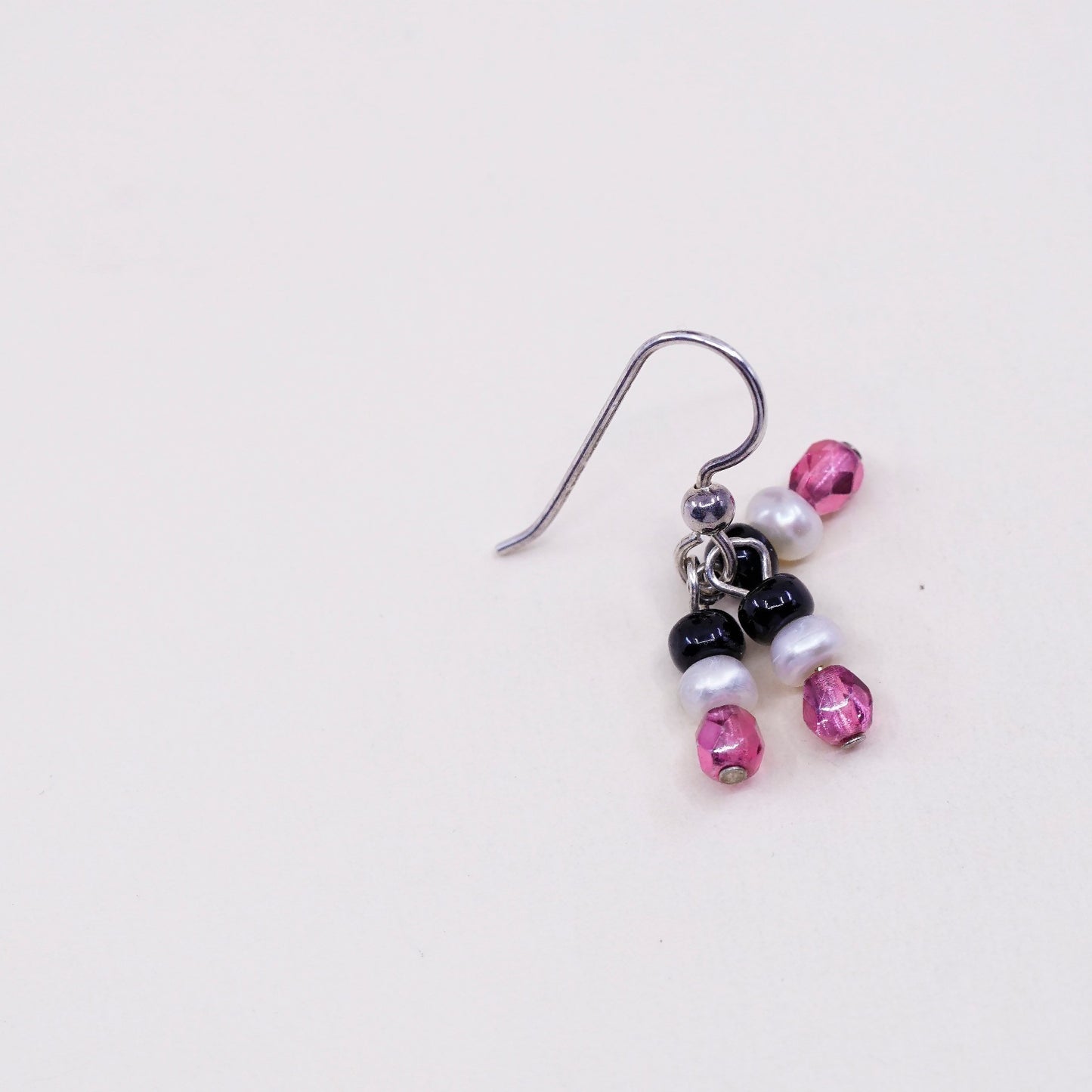 Vintage Sterling 925 silver handmade earrings with pearl and pink Cz