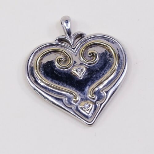 Two Tone BGE Sterling Silver Swirl Heart Pendant W/ Diamond “sister Are Gifts”