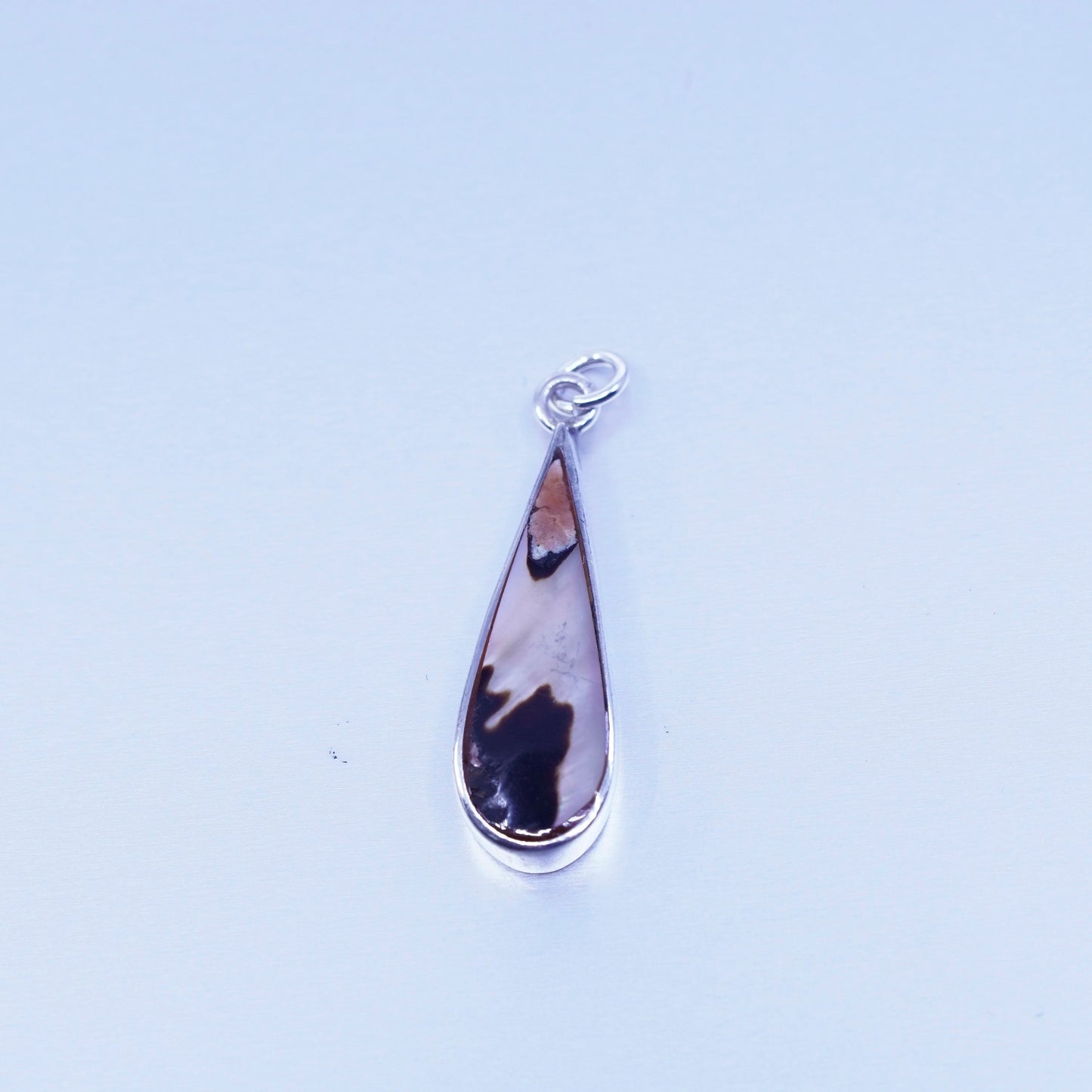 antique sterling 925 silver teardrop pendant with mother of pearl