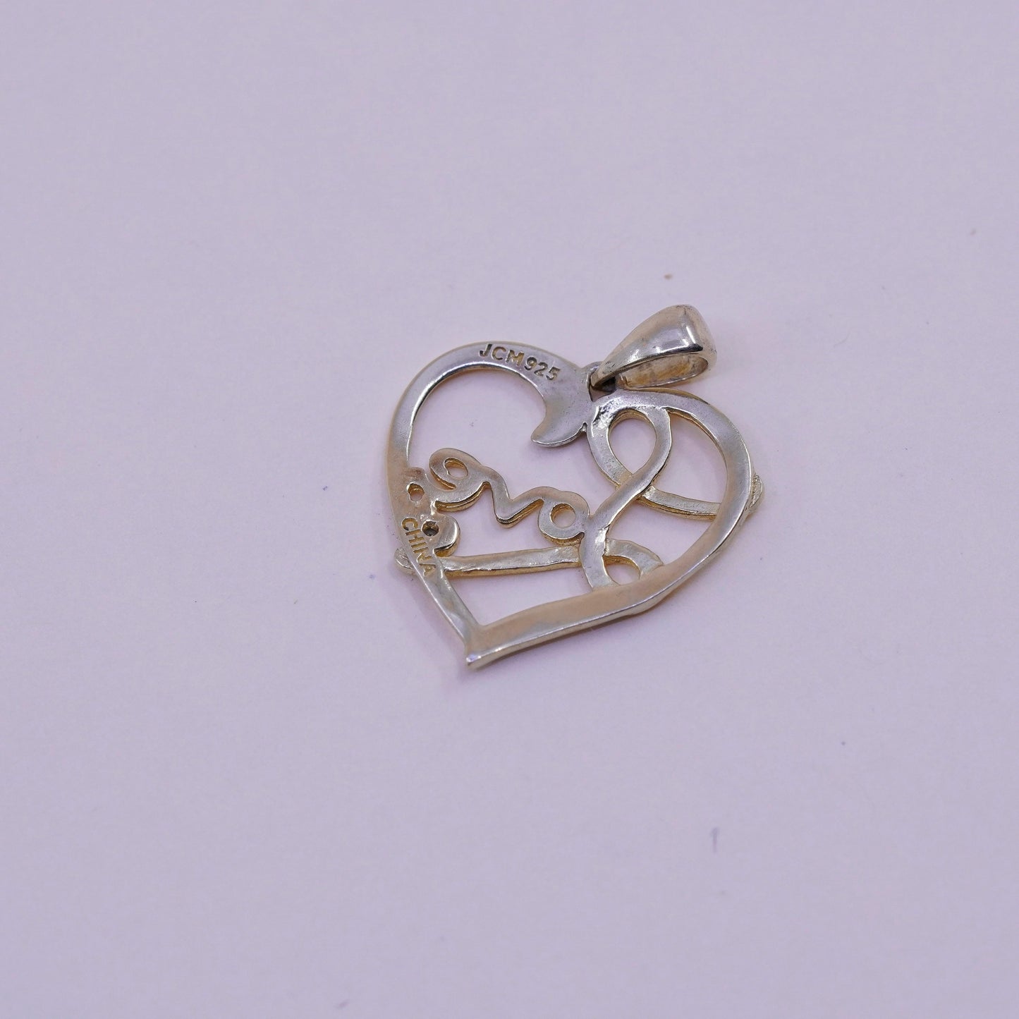 vintage vermeil Gold over Sterling silver pendant, 925 heart love pendant cz