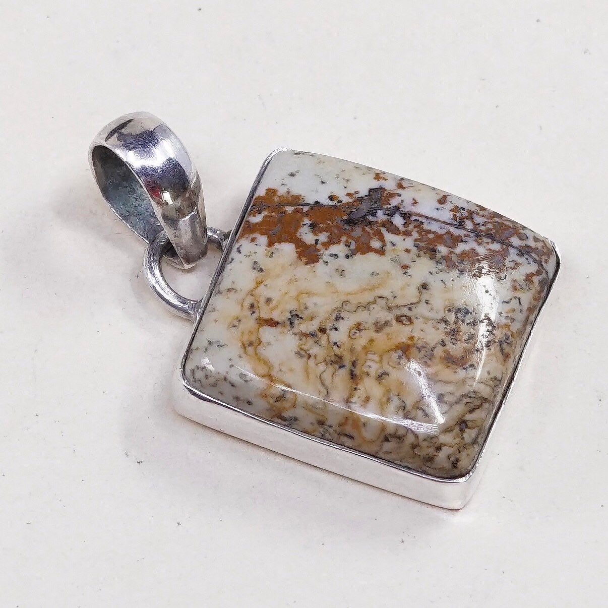 VTG sterling silver handmade pendant, solid 925 silver with square jasper