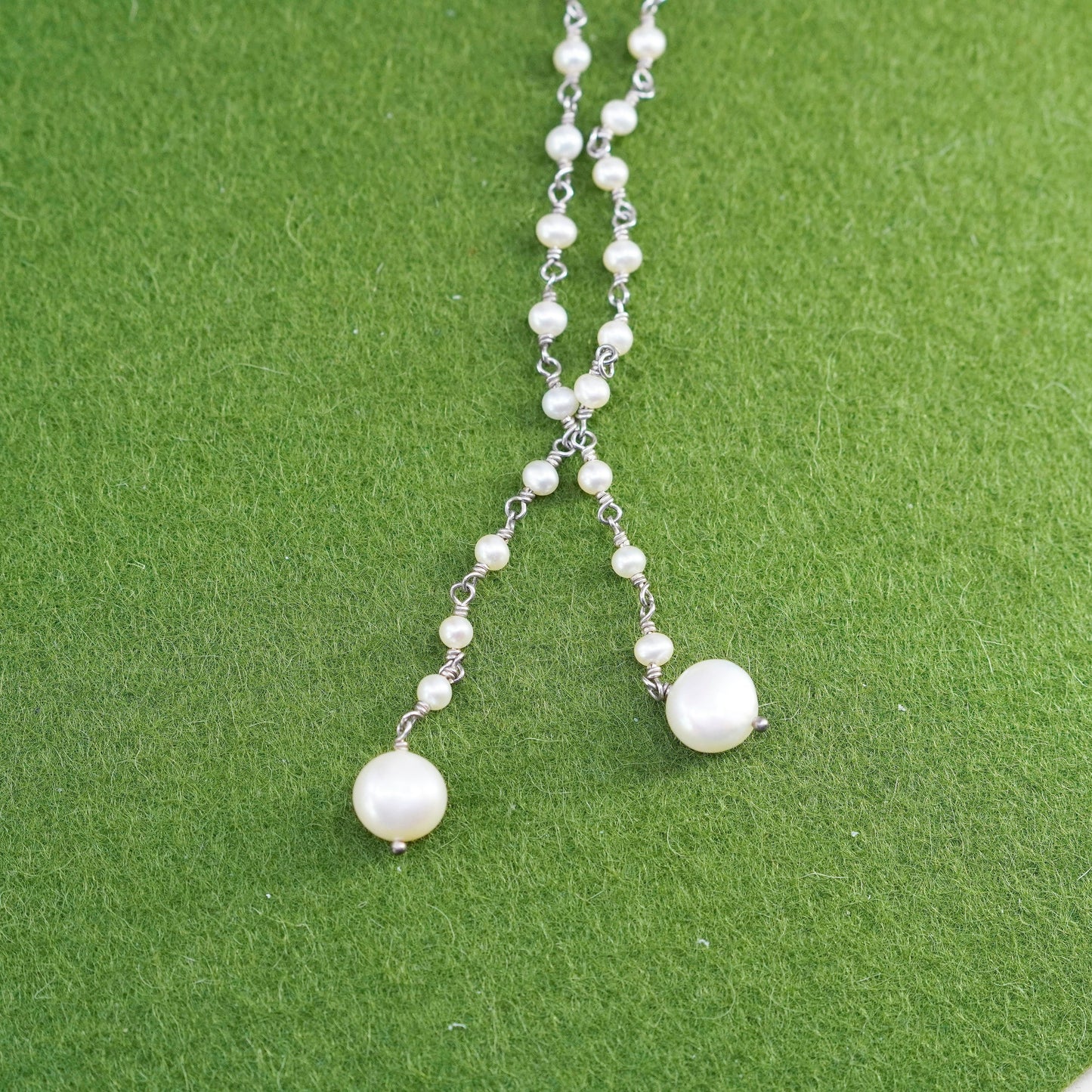 16”, Vintage sterling silver handmade necklace with pearl and pendant