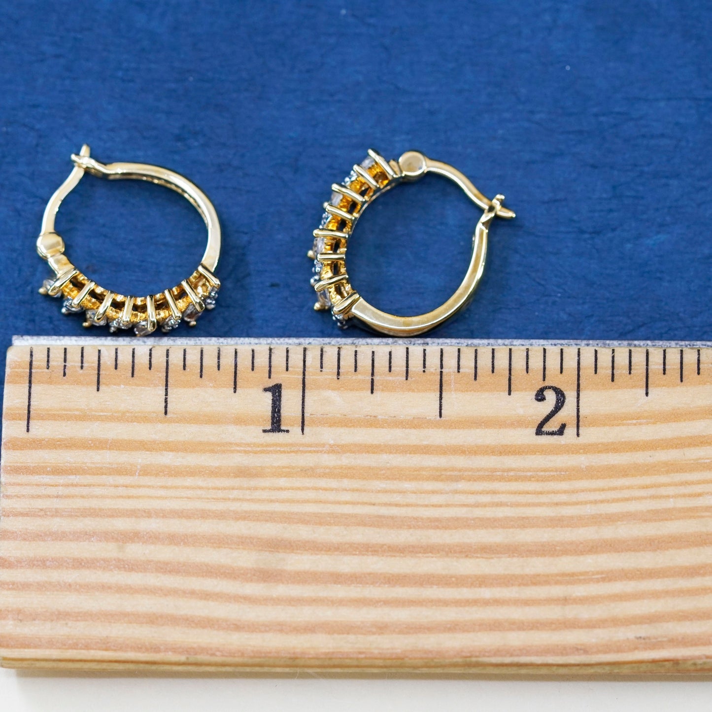 0.75”, Vermeil gold Sterling silver earrings, 925 hooks, huggie citrine diamond
