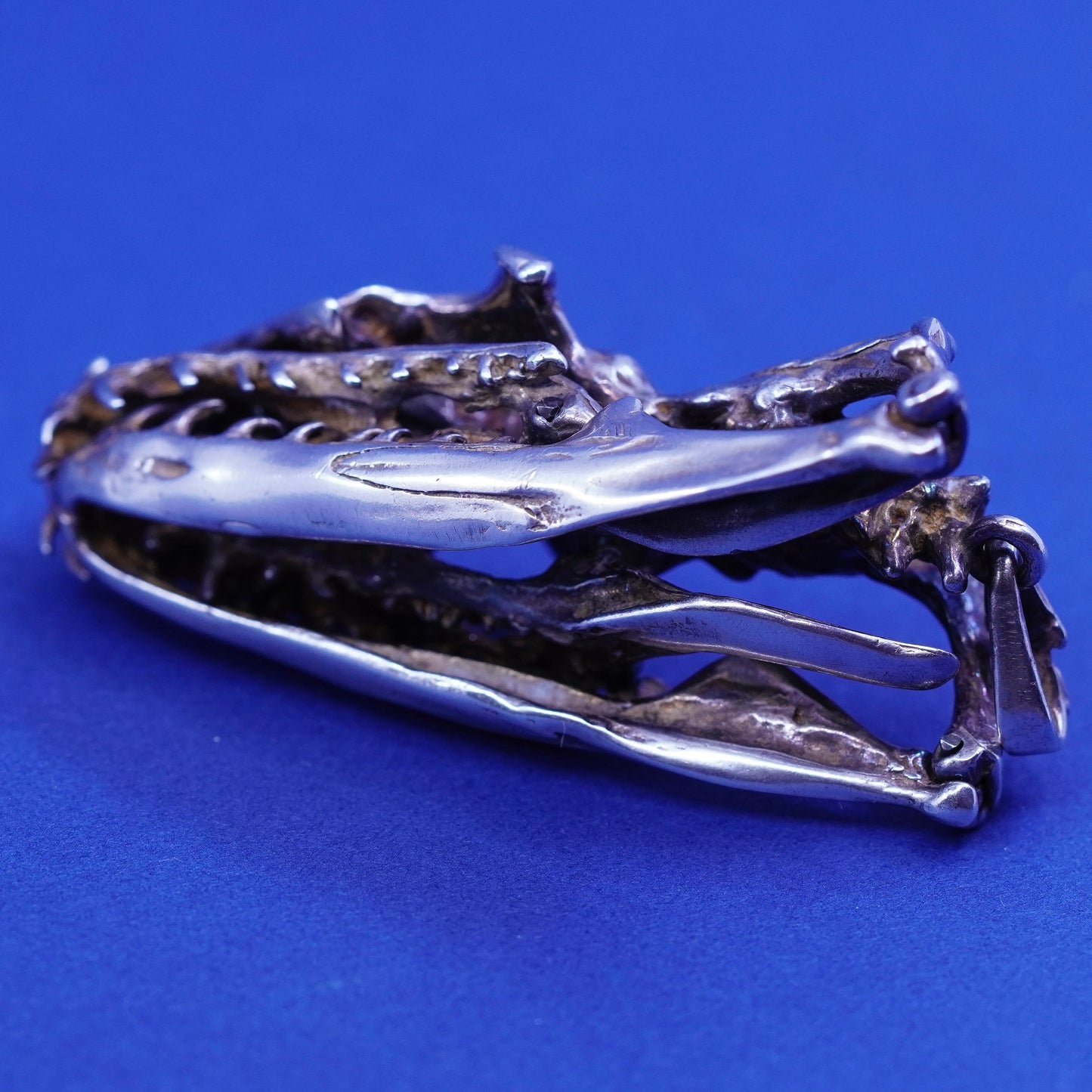 rare sterling 925 silver handmade snake head skeleton pendant movable joints