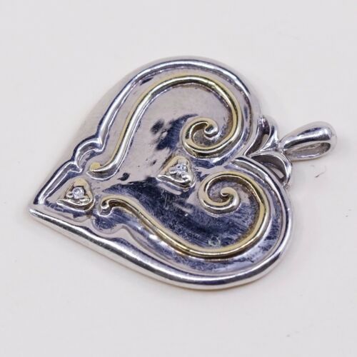 Two Tone BGE Sterling Silver Swirl Heart Pendant W/ Diamond “sister Are Gifts”