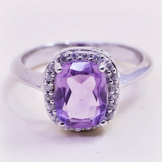 Size 6, vintage Sterling silver handmade cocktail ring, 925 with amethyst Cz