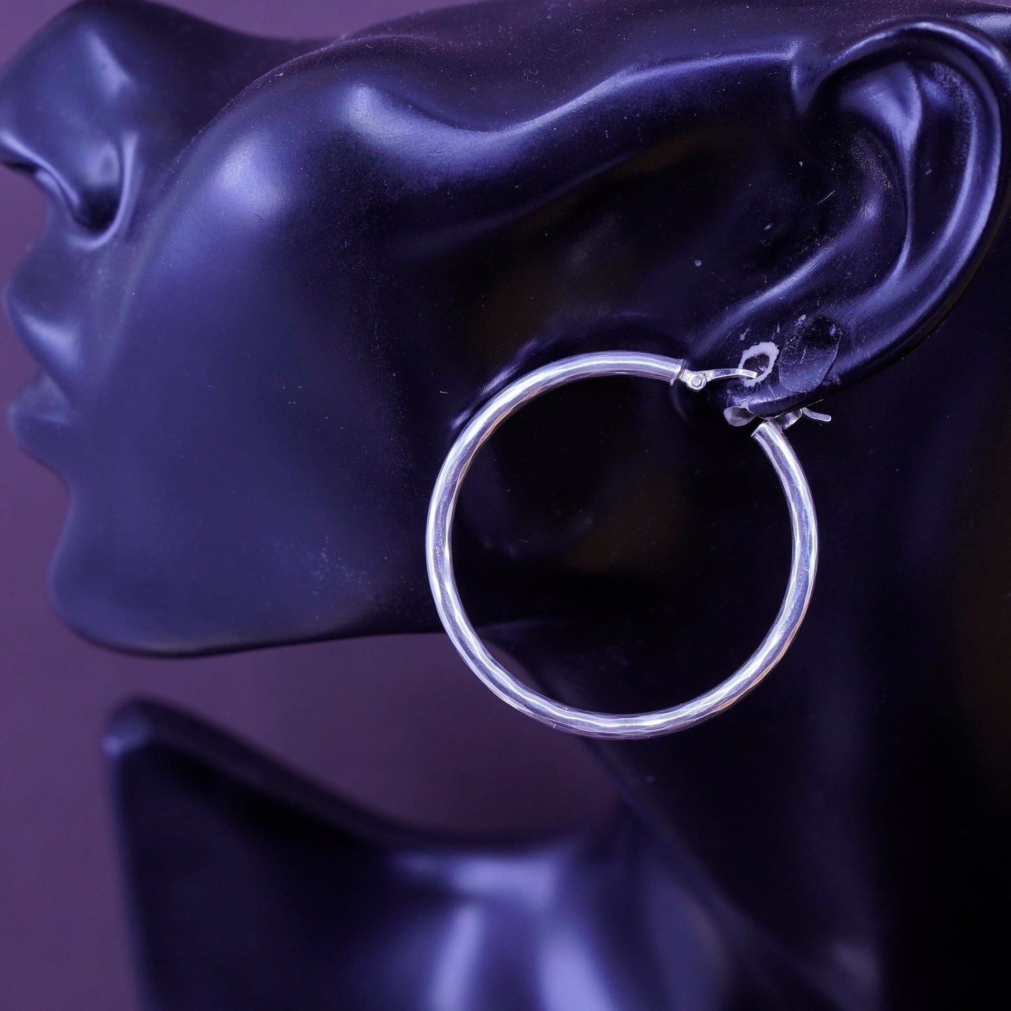 1.5”, vintage Sterling silver handmade earrings, bold 925 silver hoops