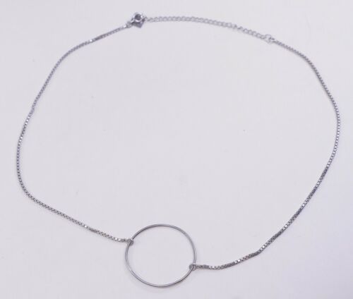 15+3” 1mm, Vtg Sterling Silver Necklace, 925 Box Chain W/ Circle Pendant