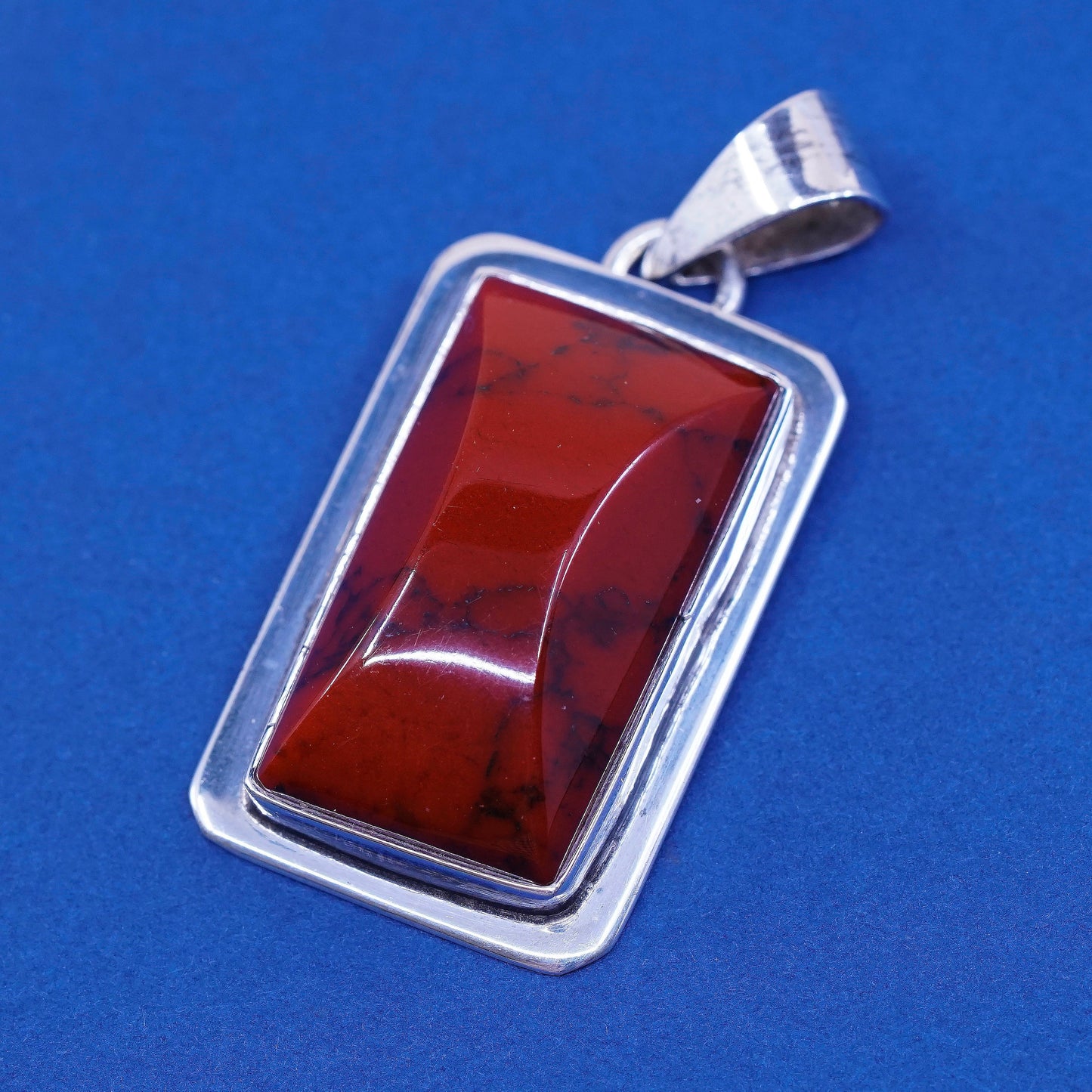 Vintage mexico sterling silver handmade pendant, 925 w/ square red bloodstone