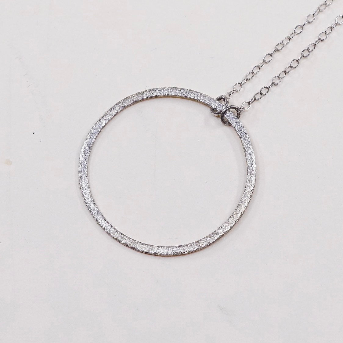 16”, 1mm, vtg sterling silver necklace, 925 silver chain with circle pendant