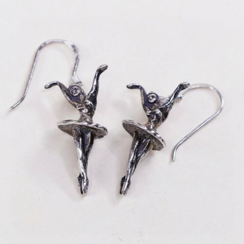 Vtg Sterling 925 Silver Handmade Solid Ballerina Dancer Earrings