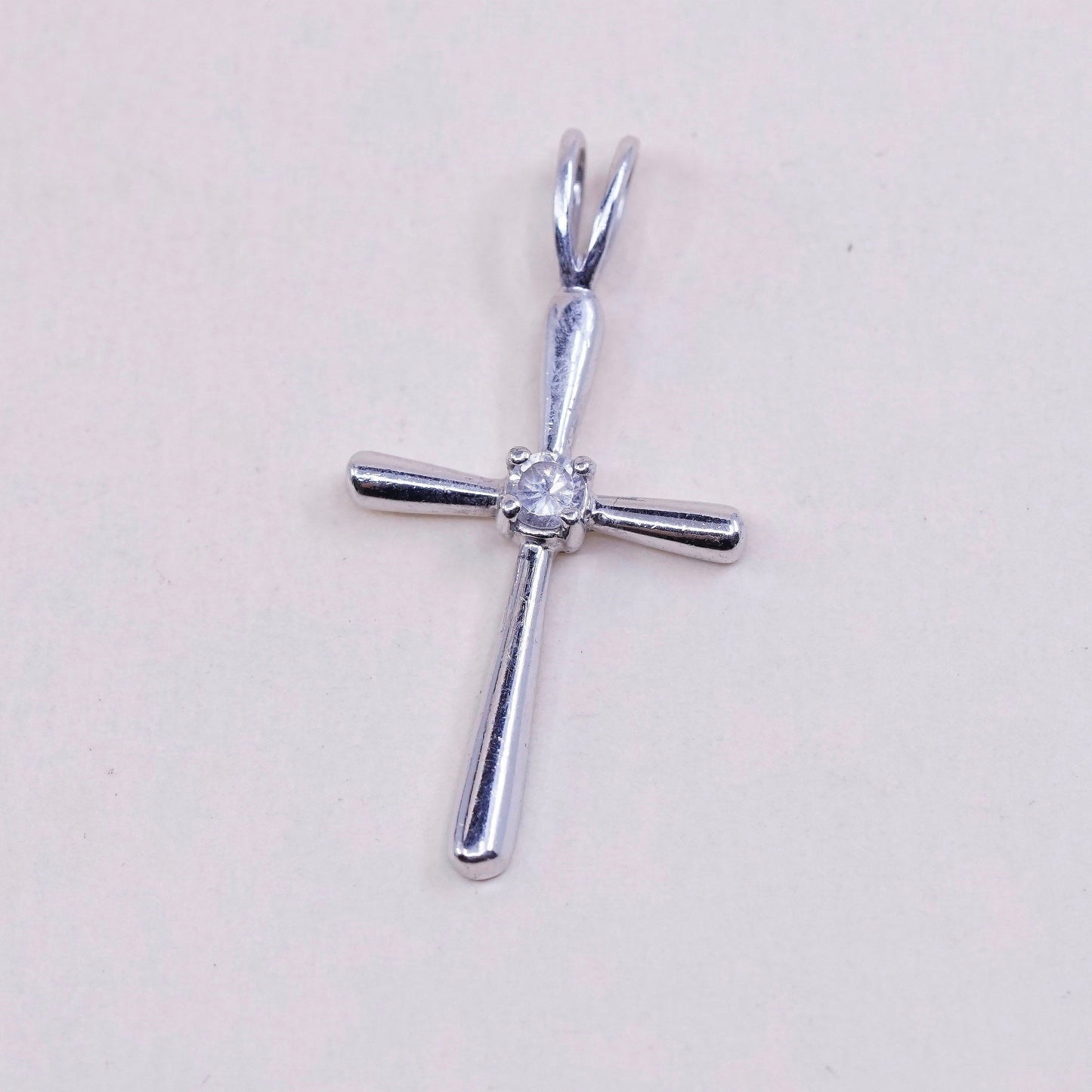 Vintage sterling silver pendant, 925 silver cross handmade pendant, crystal