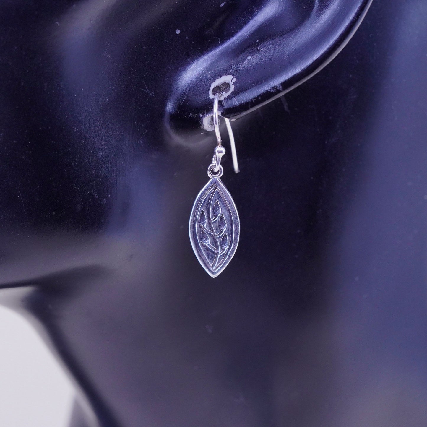 Vintage Sterling silver handmade earrings, 925 leaf dangles