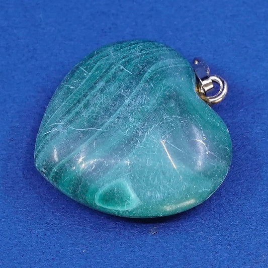 vtg Sterling silver handmade pendant, 925 w/ heart malachite