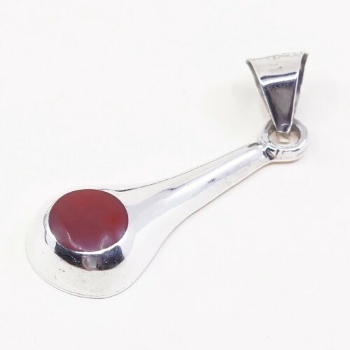 Vtg Mexico Sterling 925 Silver Slide Pendant W/ Round Red Onyx, Stamped 925