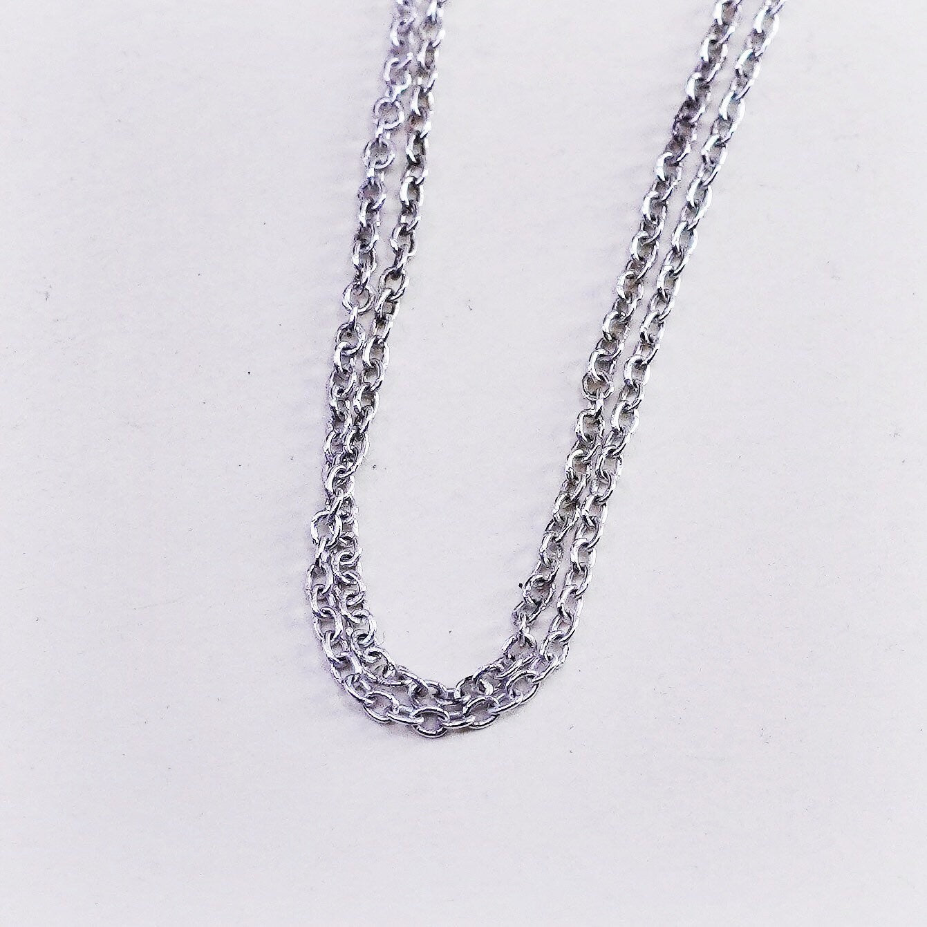 16”, 1mm, Vintage sterling silver double strands circle chain, 925 necklace