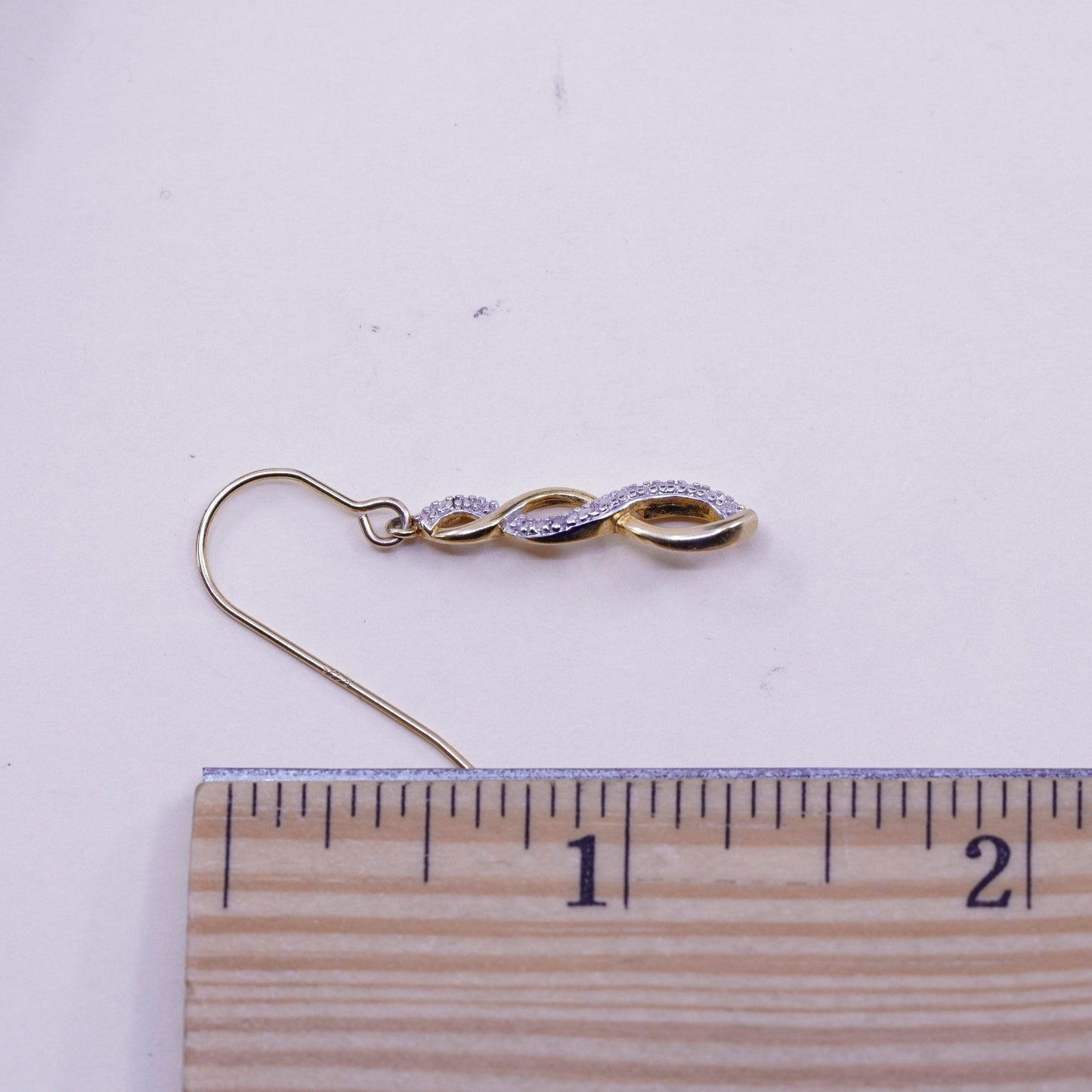 Vintage vermeil gold over sterling silver earrings, 925 twisted dangles diamond
