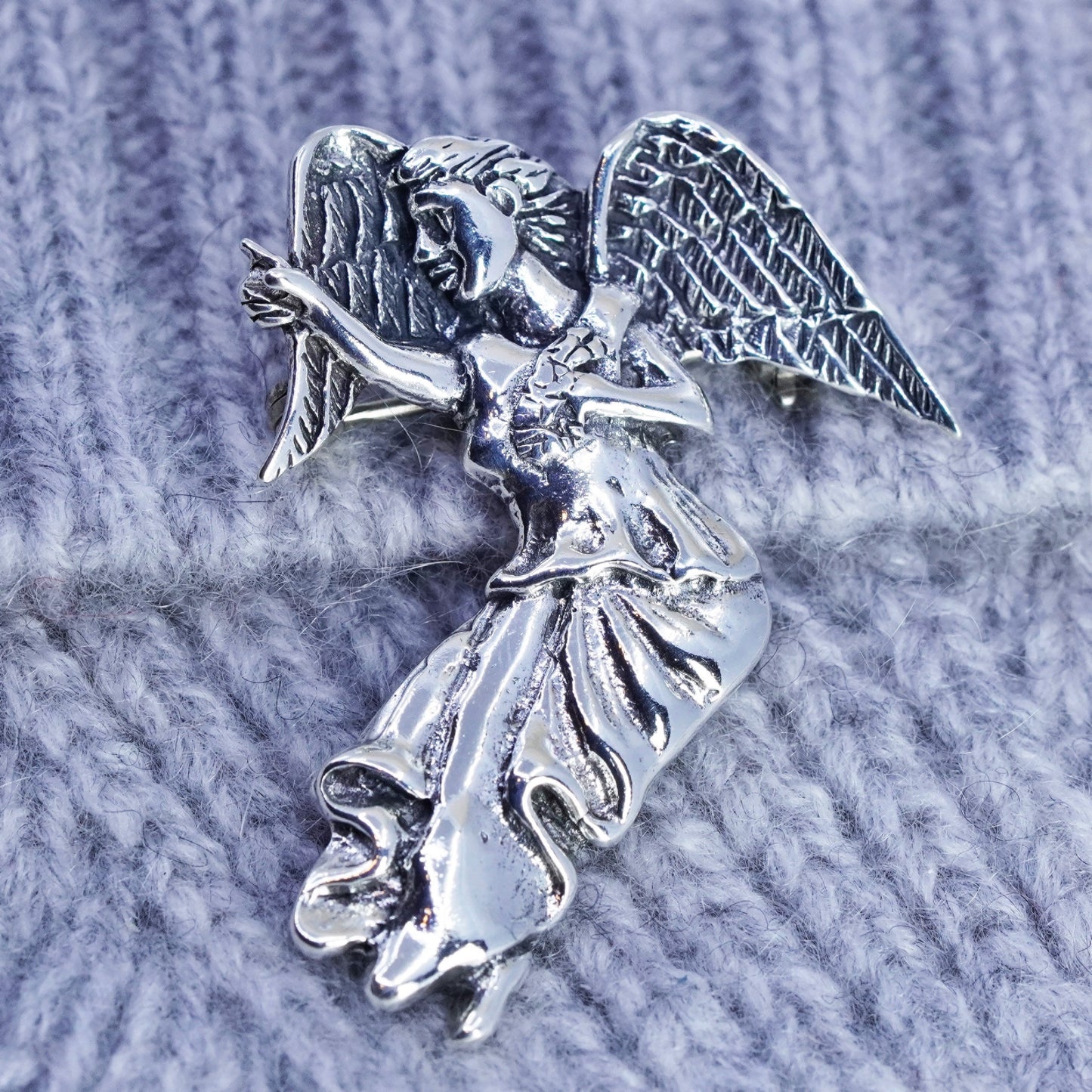 Vintage Sterling 925 silver handmade Angel brooch pendant