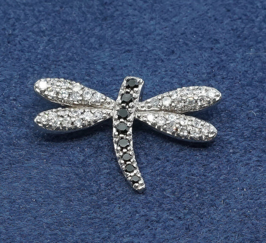 vtg Sterling 925 silver handmade dragonfly pendant w/ black N crystal