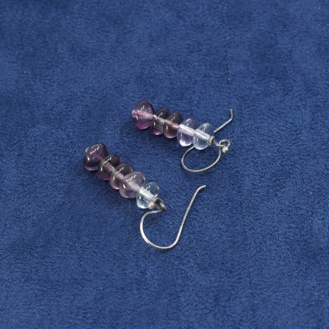 vtg sterling silver handmade earrings, 925 with bead amethyst dangles