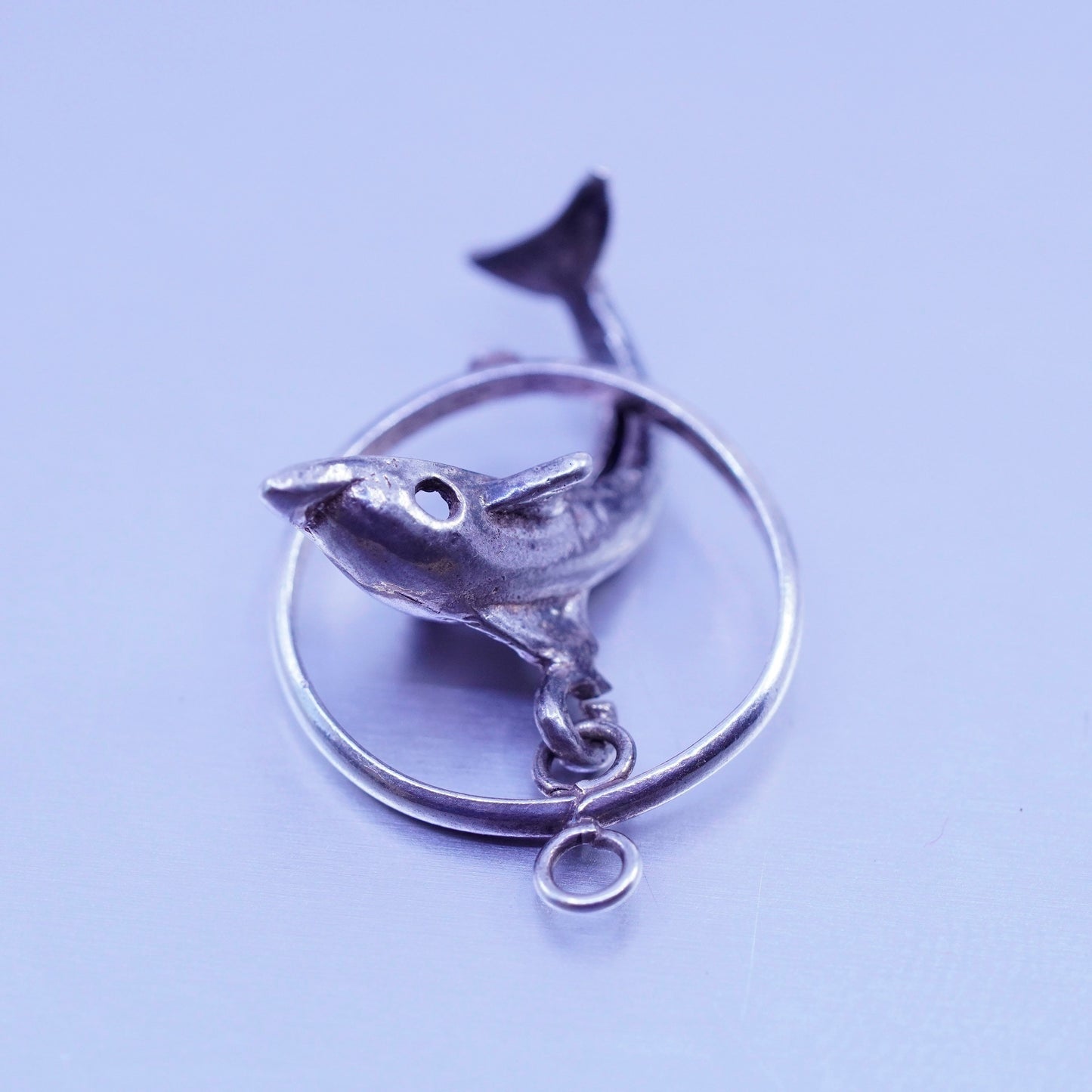 Antique Sterling silver handmade simple 925 dolphin charm pendant