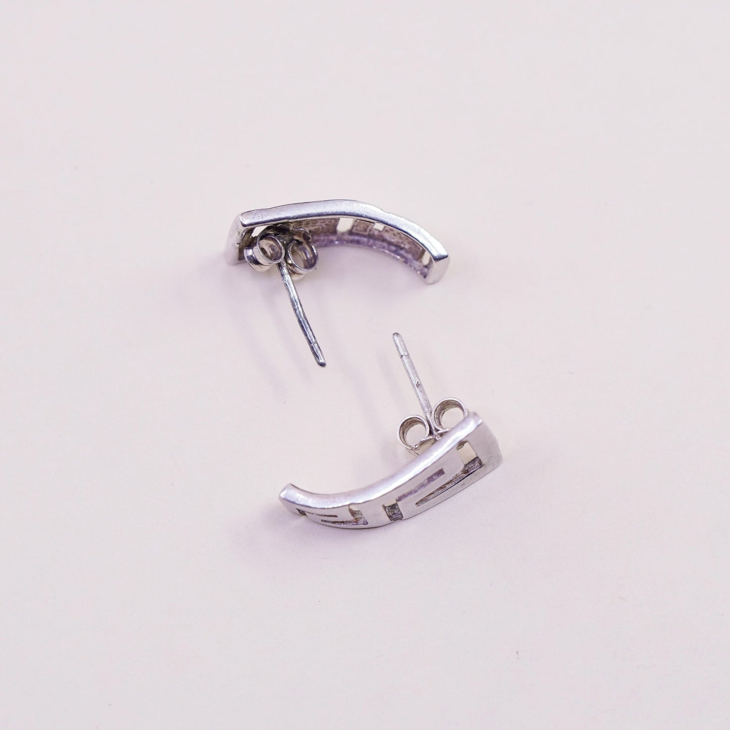 Vintage Sterling silver handmade earrings, 925 Greek key studs