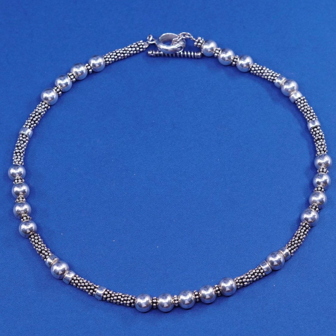 16", 8mm, vtg DAC Sterling silver handmade necklace, 925 beads chain