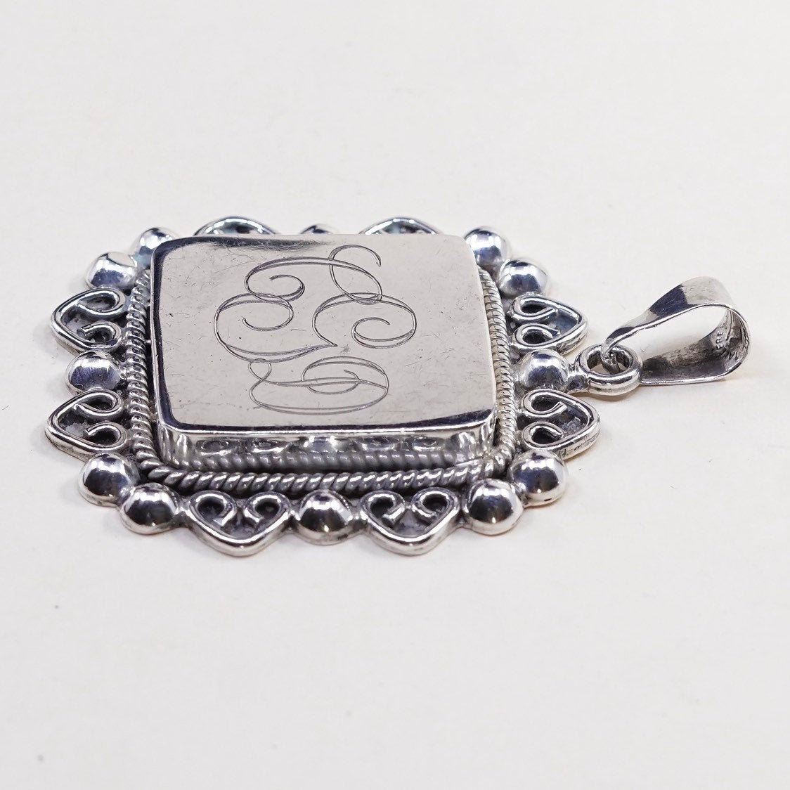 VTG huge Sterling silver handmade pendant, Mexico 925 name tag engraved CGD