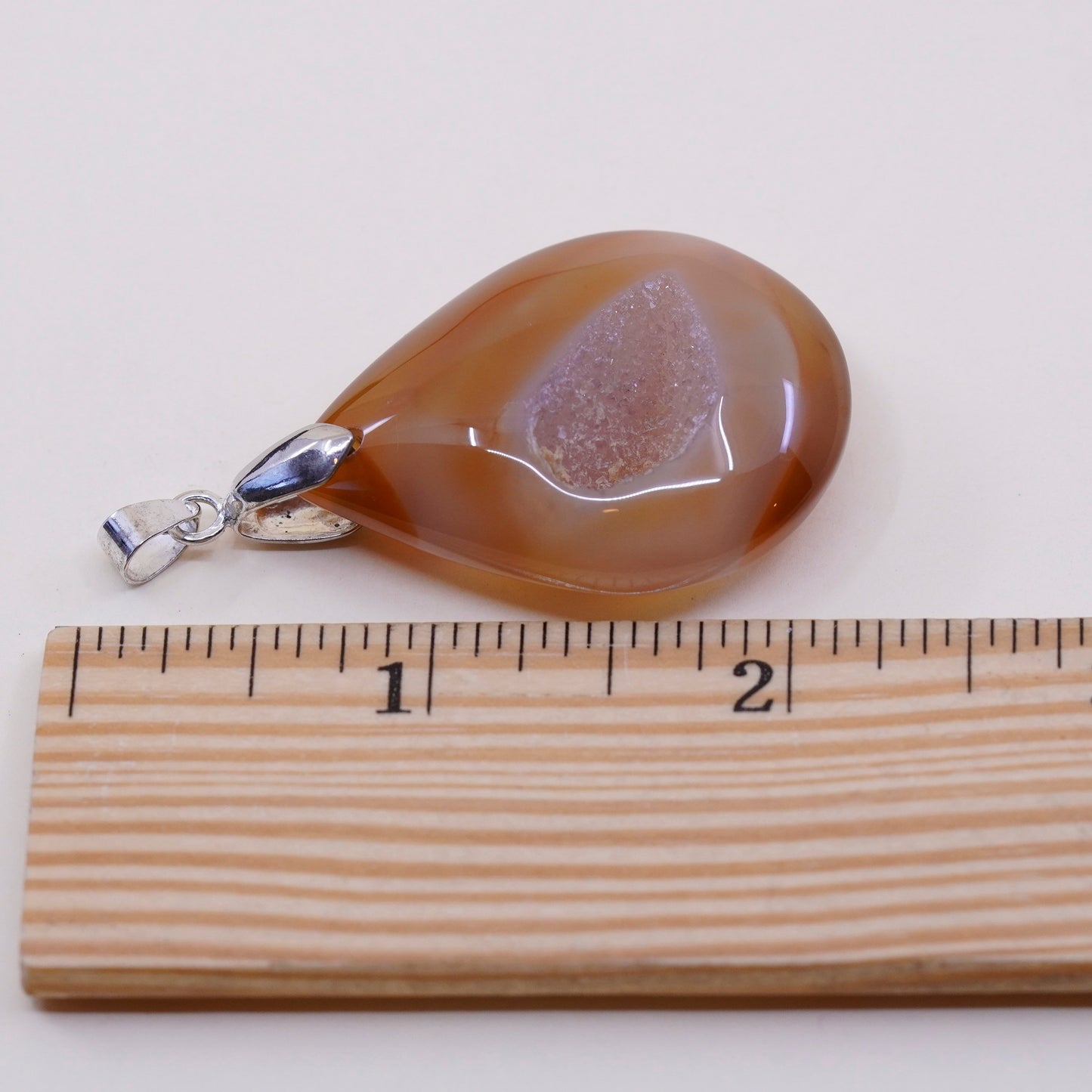 Vintage huge sterling 925 silver handmade teardrop pendant with Druzy agate