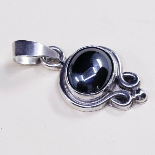 Vtg Mexico 925 Sterling Silver Handmade dolphin Pendant W/ Oval Hematite