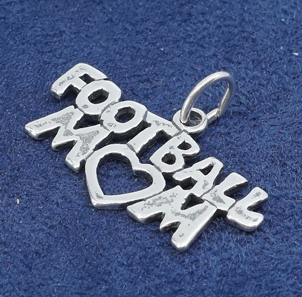 vtg Sterling silver handmade pendant, 925 "football mom" charm