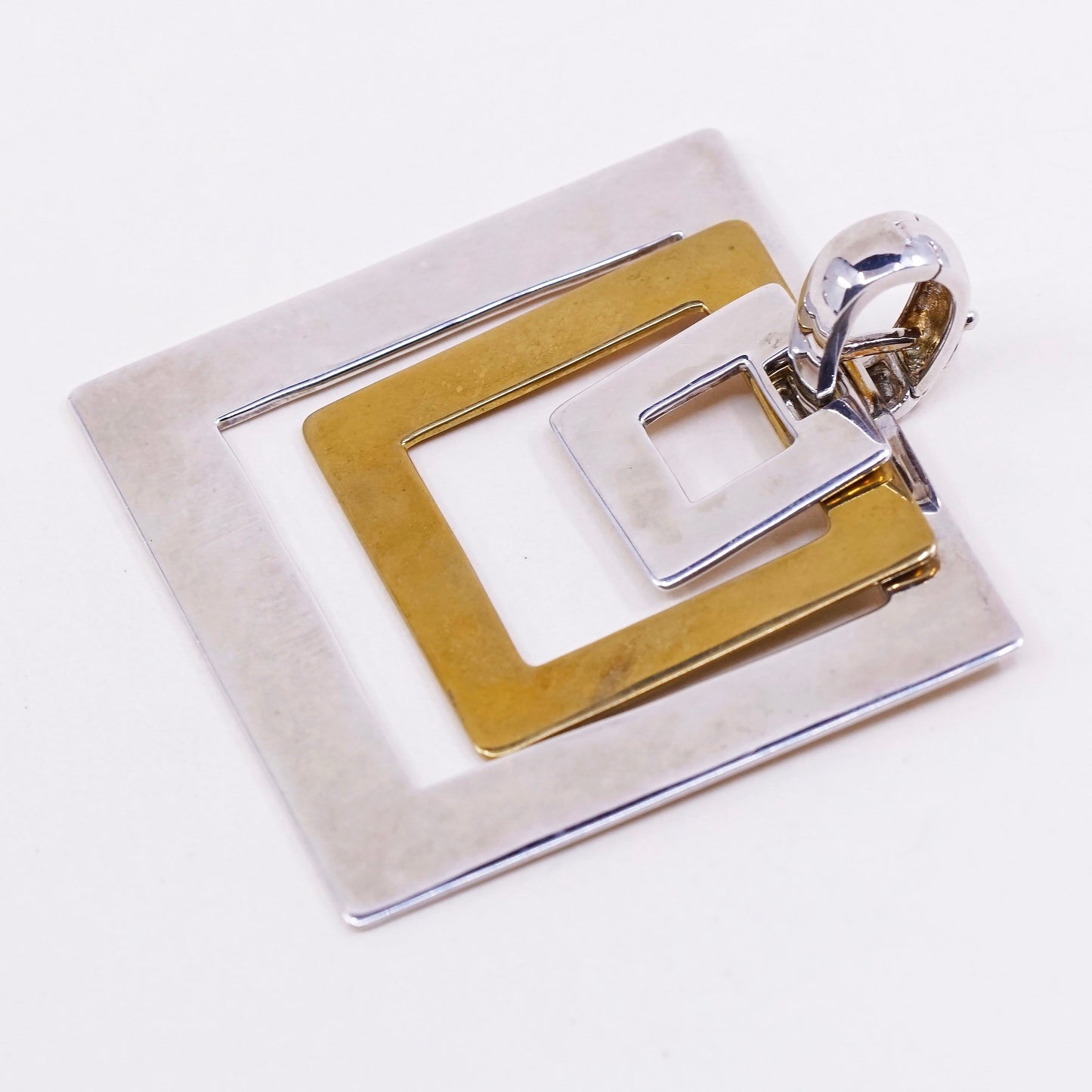 vtg Robert Lee Morris Studio pendant, sterling 925 silver w/ brass Square