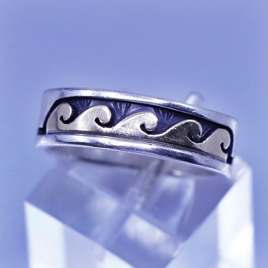 sz 8, D Skeets southwestern 14K wave on Sterling 925 silver handmade ring band