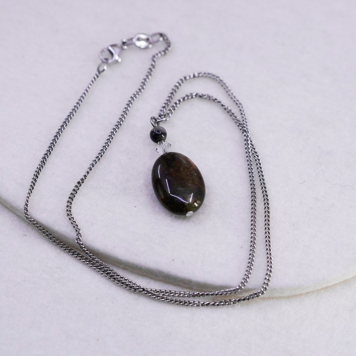 16”, Sterling 925 silver handmade curb necklace with golden tiger eye pendant