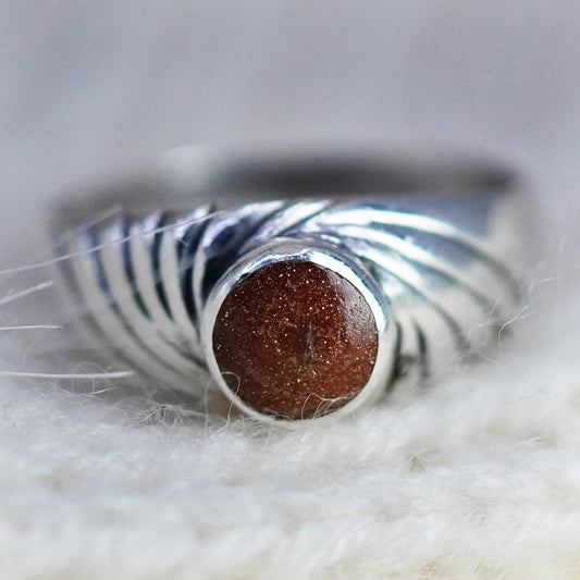 Size 6.25, Vintage handmade sterling 925 silver statement ring with goldstone