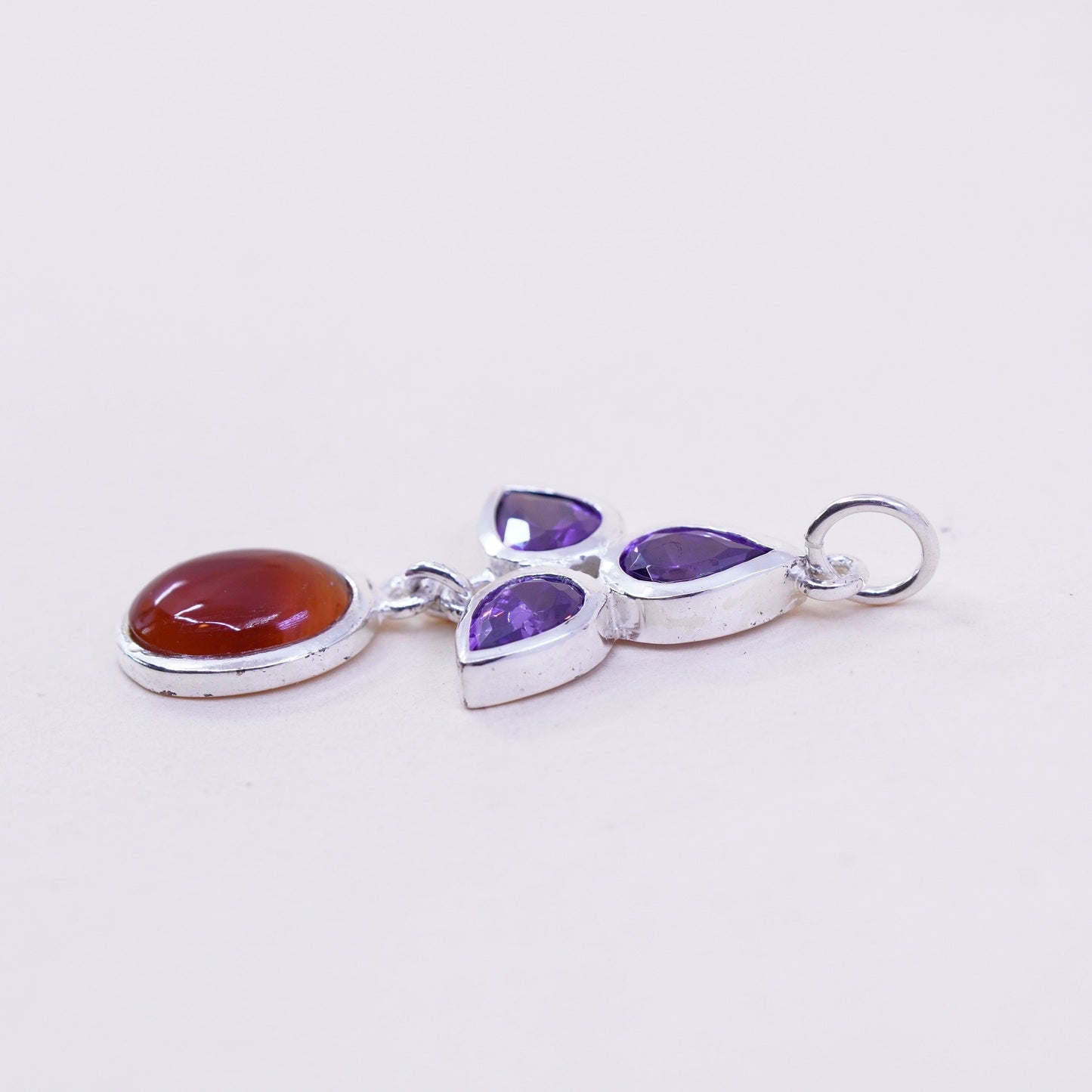 vtg sterling 925 sterling silver handmade pendant teardrop amethyst carnelian