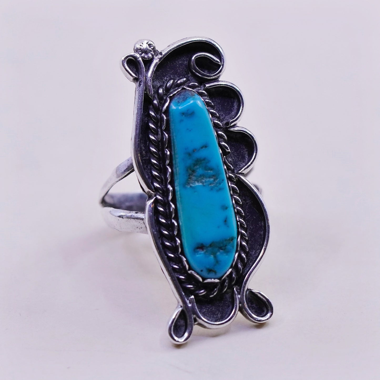 Size 7.75, Native American sterling 925 silver ring turquoise, southwestern