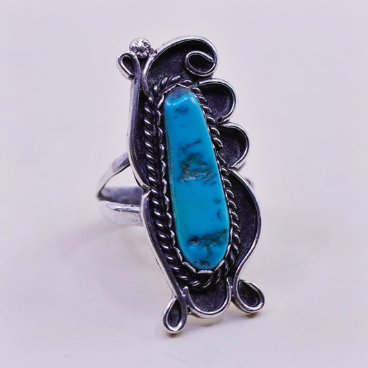 Size 7.75, Native American sterling 925 silver ring turquoise, southwestern