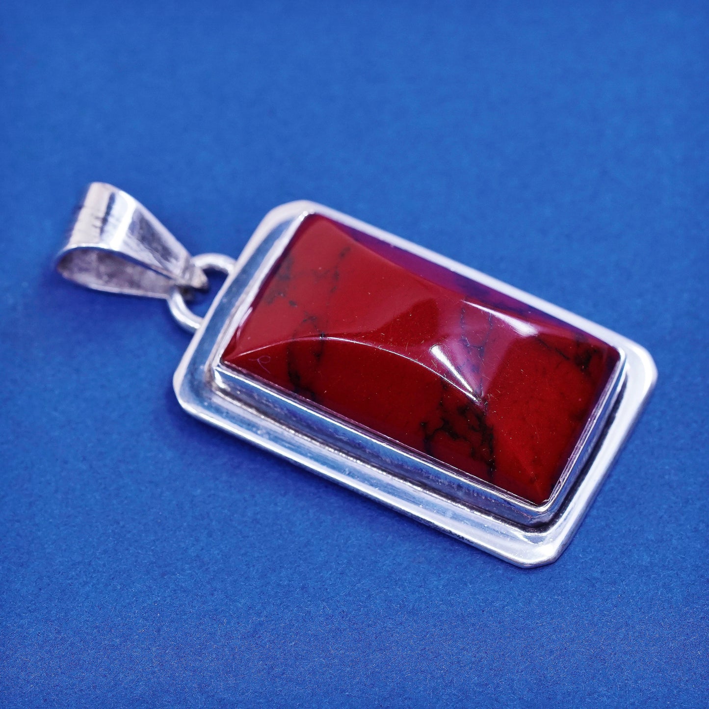 Vintage mexico sterling silver handmade pendant, 925 w/ square red bloodstone