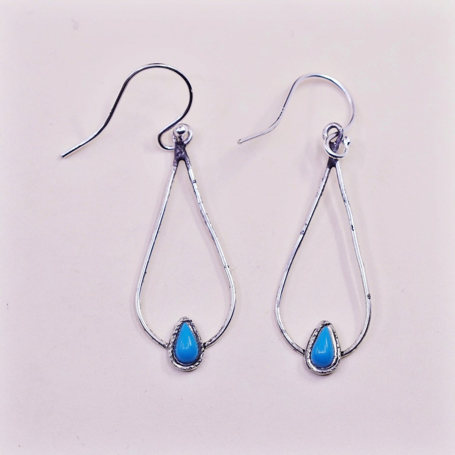 Vintage Sterling silver handmade earrings, 925 teardrop drops with turquoise