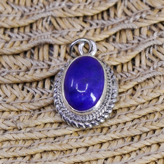 Vintage Sterling 925 silver handmade charm pendant with lapis lazuli and cable