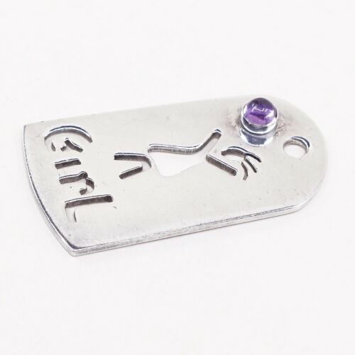 Veg Anni sterling silver handmade pendant, 925 charm W/ Boy Cut Out N Amethyst