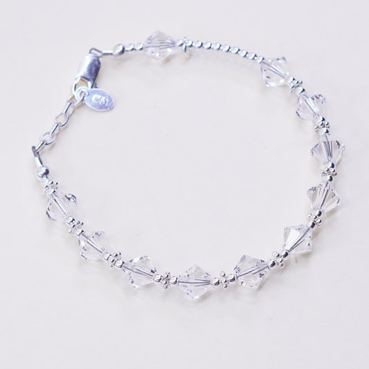 6”, vintage sterling silver handmade bracelet, 925 beads with crystal