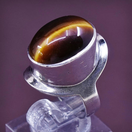 sz 6.5, vtg Sterling silver handmade ring, mexico 925 w/ golden tiger eye