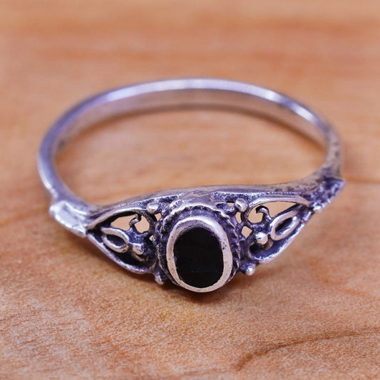 sz 6.75, vintage filigree Sterling 925 silver handmade ring with oval obsidian