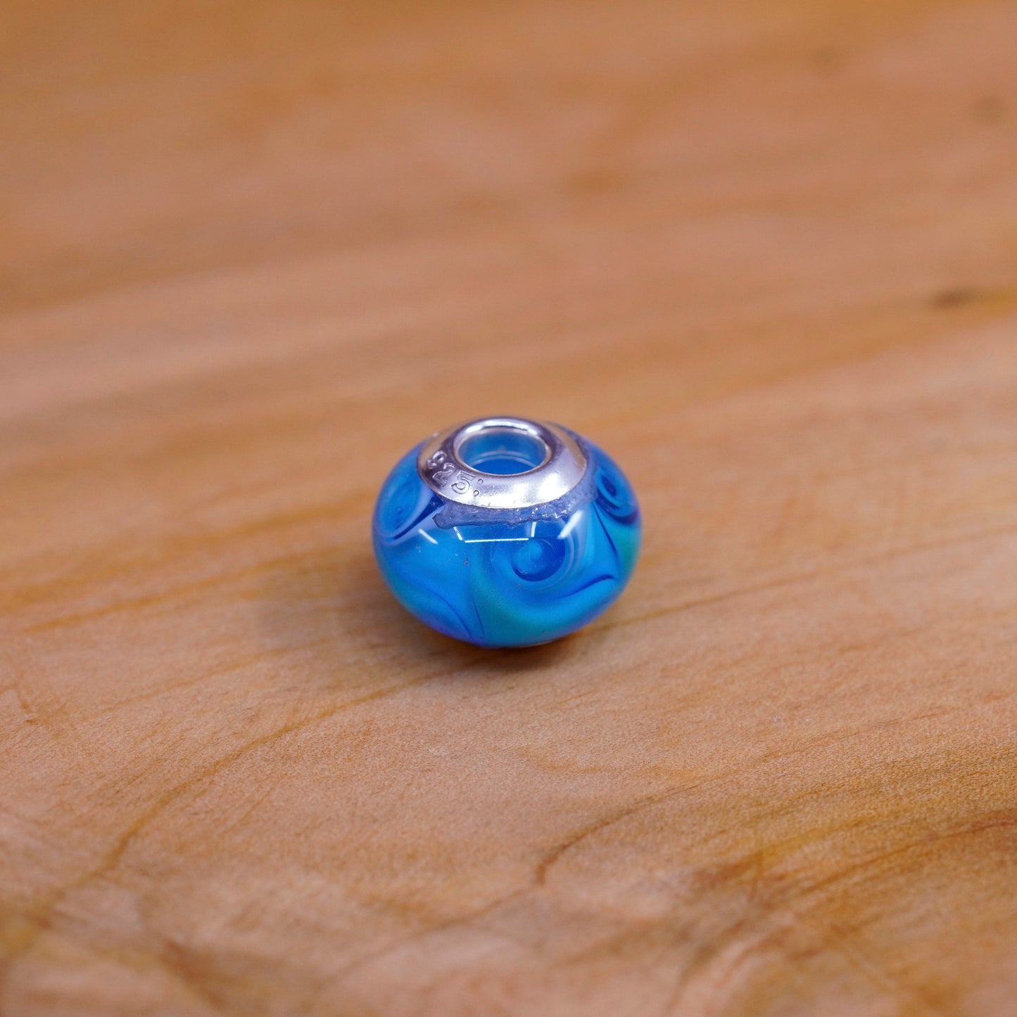 Vintage handmade blue Murano glass bead Sterling 925 silver charm