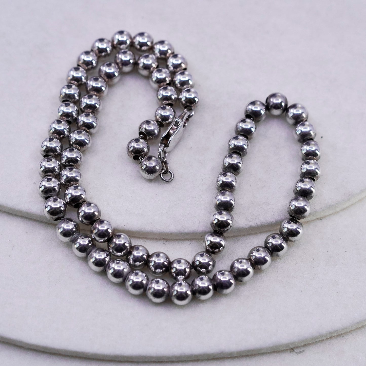 18” 6mm, vintage Sterling 925 silver handmade 6mm bead chain necklace