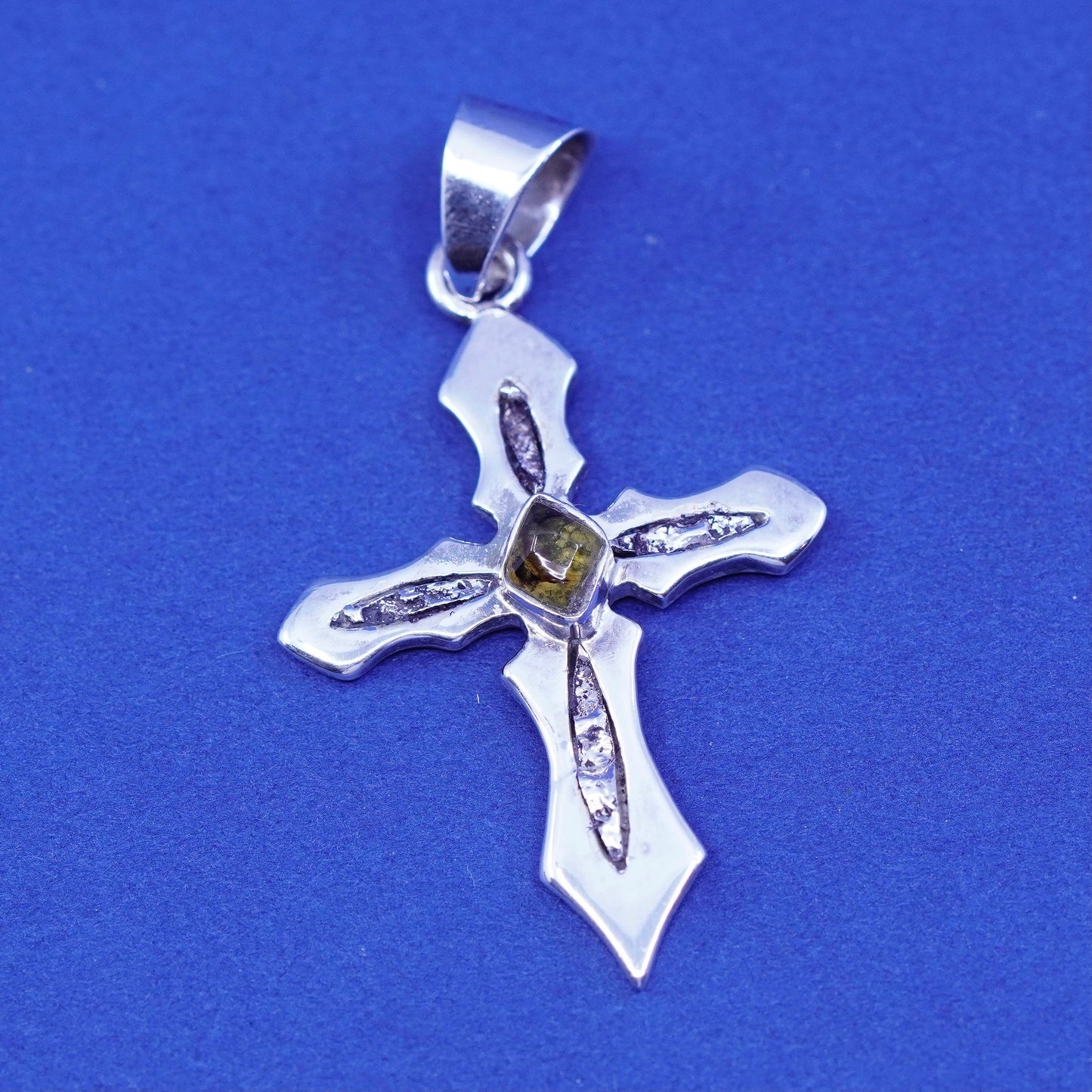 Designer Sterling silver handmade pendant, 925 cross with citrine