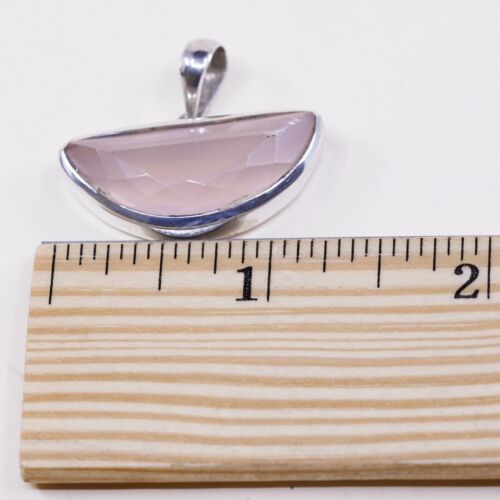 vtg MRT handmade sterling silver charm, 925 silver pink quartz pendant